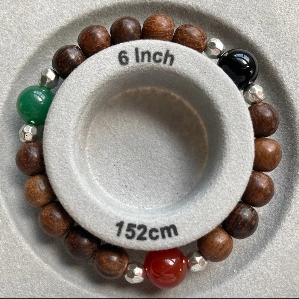 SANDALWOOD Aventurine Carnelian and Onyx Stretch Beaded Bracelet